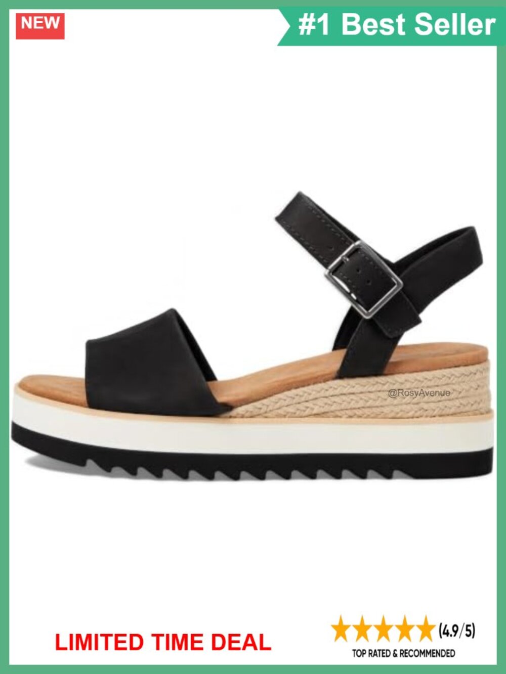 TOMS Wedge Sandal Leather Ankle Strap Adjustable Casual